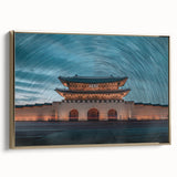 Framed canvas featuring a vintage-style Korean landscape painting in black and gold tones, ideal for bedroom wall decor.