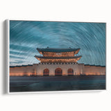 Vintage poster art of a Korean landscape on framed canvas.