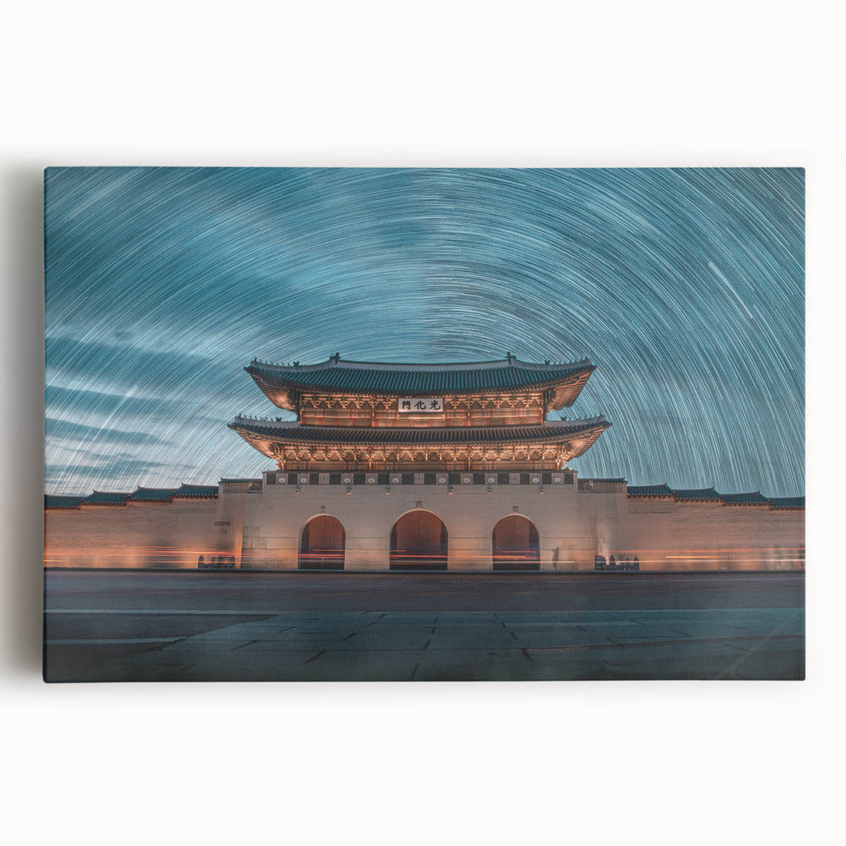 Black and white photograph of an Asian landscape on stretched canvas, ideal for kitchen wall art.