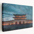 Large canvas print of a serene Korean landscape in soft green and blue tones, ideal for kitchen wall art.
