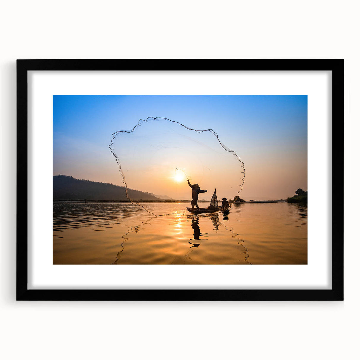 Extra large abstract art print featuring vibrant, colorful scenery of Laos on a black framed canvas.