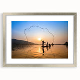 Textured abstract art print depicting a serene Laos scenery in muted earth tones, framed in silver, ideal for bedroom art.