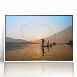 Art deco poster of Laos scenery in white acrylic frame, suitable for modern nursery decor.