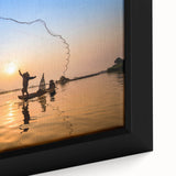 Extra large framed canvas featuring a textured, colorful Laos scenery in black, ideal for living room decor.