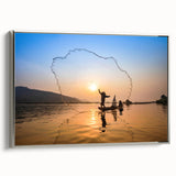 Framed canvas of a Laos landscape painting in vintage style with colorful art on a black background.