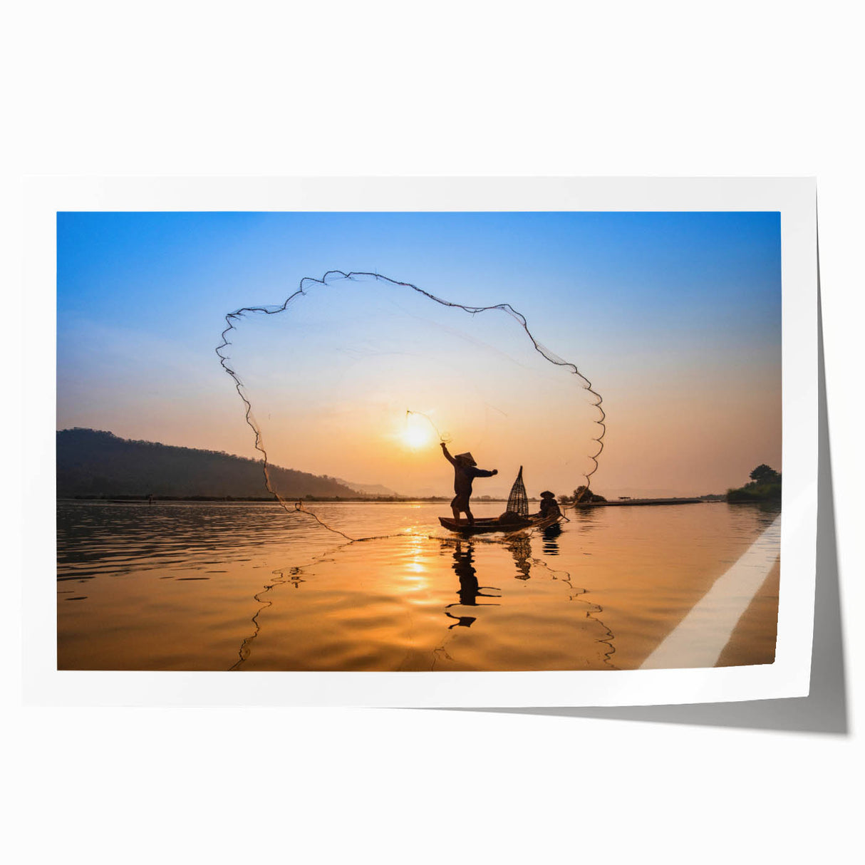 Extra large rolled print of a Laos scenery with vibrant green and blue tones, ideal for dining room wall art.