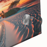 Large abstract wall art depicting an Asian Maldives scene in muted blue and green hues on acrylic glass.