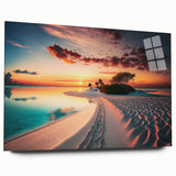 Large abstract wall art depicting the Maldives scenery in blues and greens on acrylic glass.