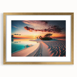 Extra large wall art featuring abstract art print of Maldivian scenery in textured style, framed in gold.