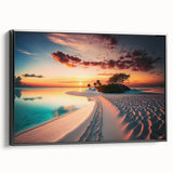 Black and white framed canvas of a Maldivian landscape, ideal for bedroom wall art.