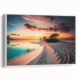 Vintage poster art of Maldives scenery on extra-large framed canvas with vibrant colors, ideal for living room decor.