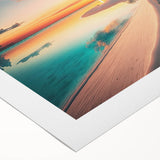Art deco poster of a serene Maldives scenery on rolled canvas, with soft blue and white tones.