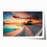 Extra large rolled print of a serene Maldivian landscape with lush greenery and blue waters, ideal for dining room wall art.