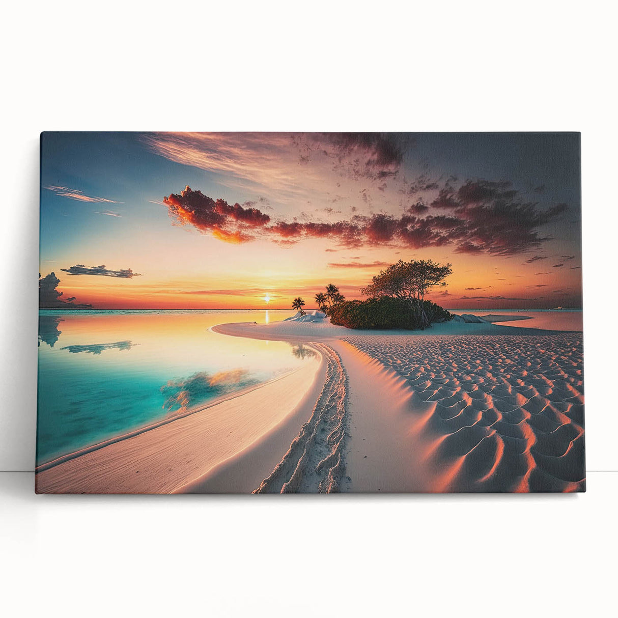 Black and white photograph of Maldives scenery on stretched canvas, ideal for kitchen wall art or bedroom ambiance.