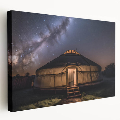 Large art depicting a serene Mongolian landscape in muted earth tones on stretched canvas, ideal for kitchen wall art.