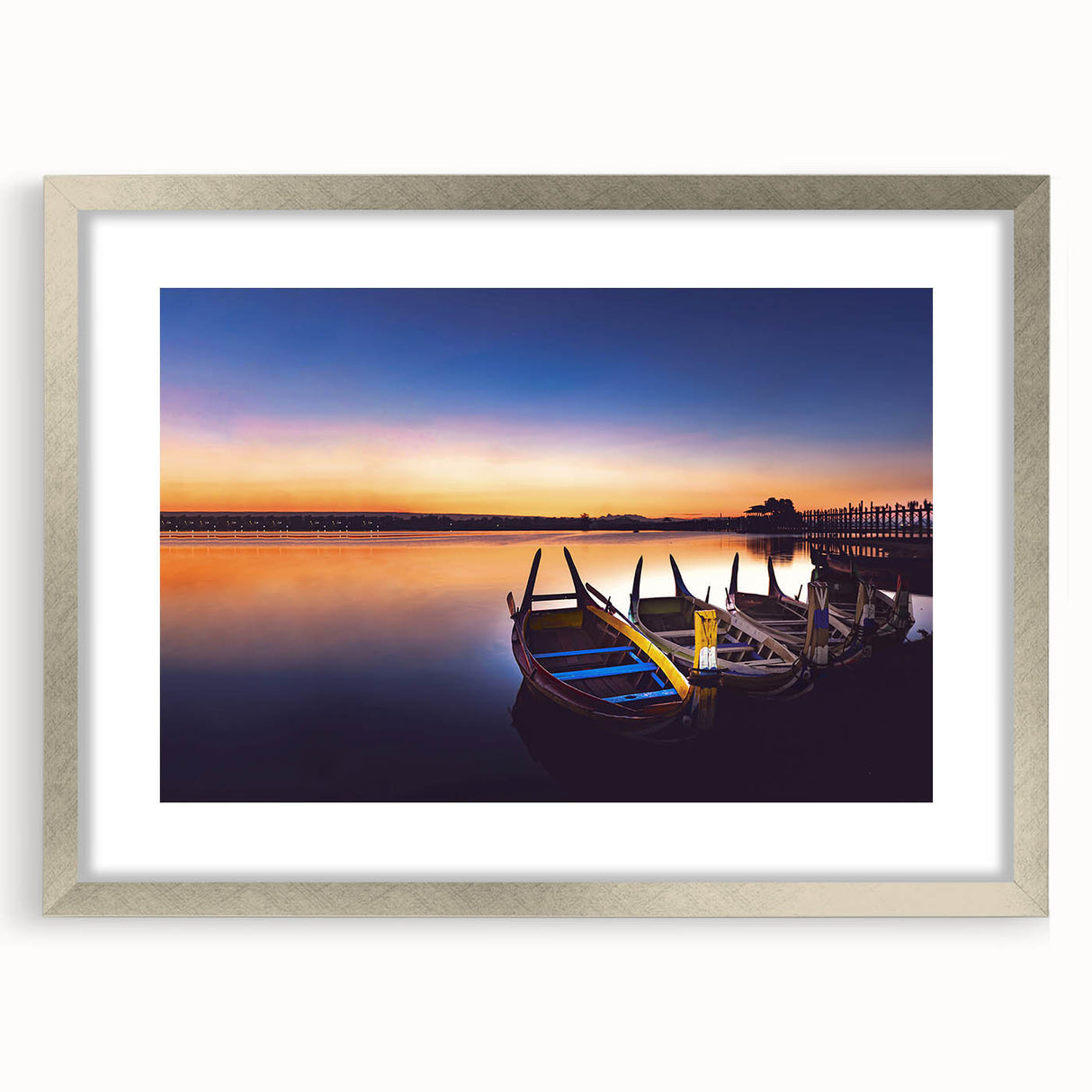 Textured art depicting abstract scenery of Myanmar in silver frame, ideal for bedroom wall decor.