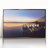 Acrylic print of a Myanmar landscape in gold tones, framed, ideal for nursery wall art in a mid-century modernist style.