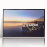 Mid-century modernist art depicting a serene Myanmar landscape on a framed acrylic print, suitable for nursery wall art.