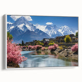 Vintage poster art of a Pakistani landscape on framed canvas, featuring colorful art in extra large size.