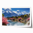 Rolled print of a serene Pakistani landscape, featuring vibrant green and blue tones, ideal for dining room wall art.