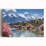 Black and white photograph of a serene Pakistani landscape on large stretched canvas, ideal for kitchen wall art.