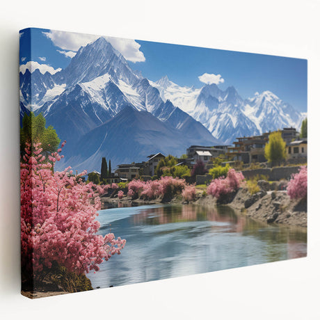 Scenic view of a Pakistani landscape on large stretched canvas, featuring earthy tones, ideal for kitchen wall art.