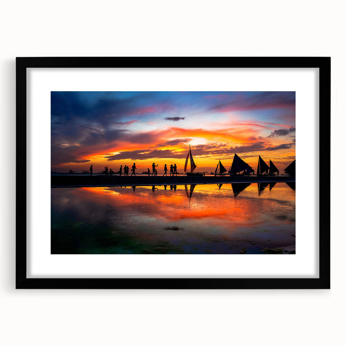 Extra large abstract art print of a colorful, textured Philippine scenery on a black framed canvas.