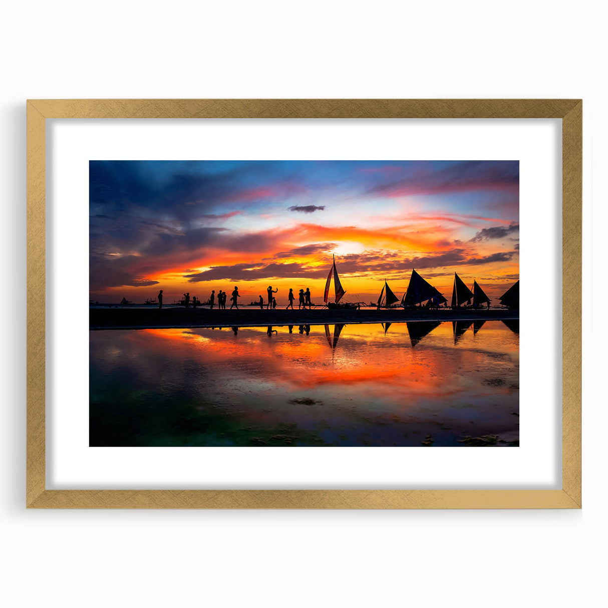 Extra large wall art featuring an abstract textured print of a Philippine scenery in gold frame, ideal for living room decor.