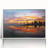 Art deco poster of a Philippine landscape in muted green and blue tones, framed acrylic, ideal for modern art wall decor.