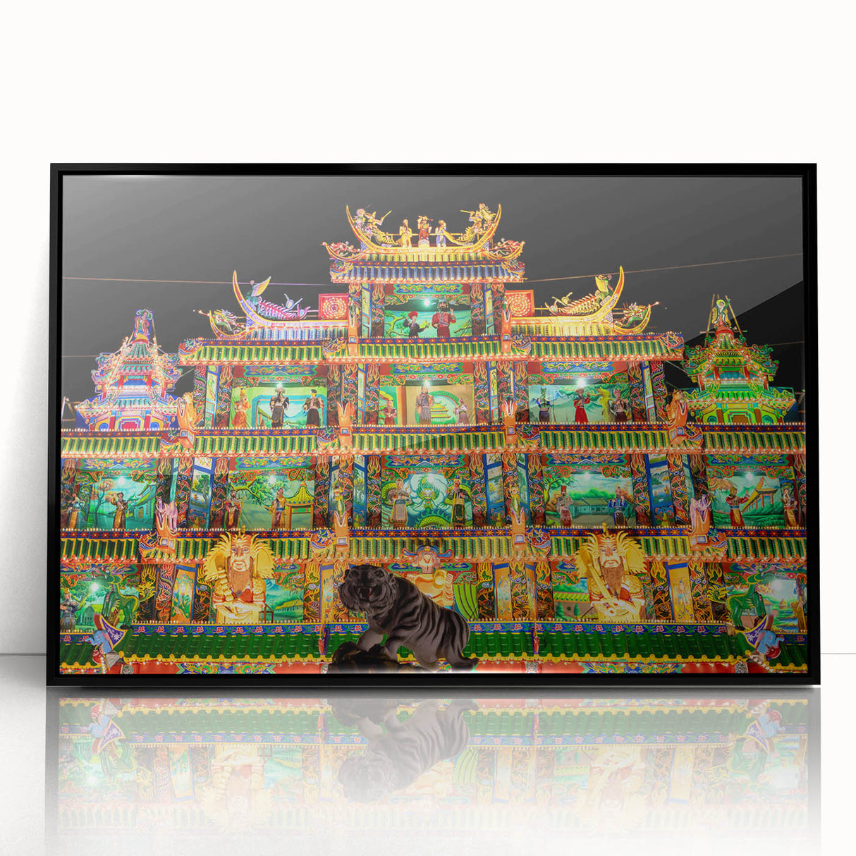 Large abstract wall art depicting a Taiwan scenery in muted earth tones on a framed acrylic.
