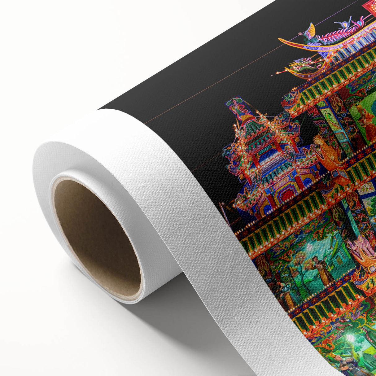 Art Deco style poster of Taiwan scenery in vibrant colors on rolled canvas.