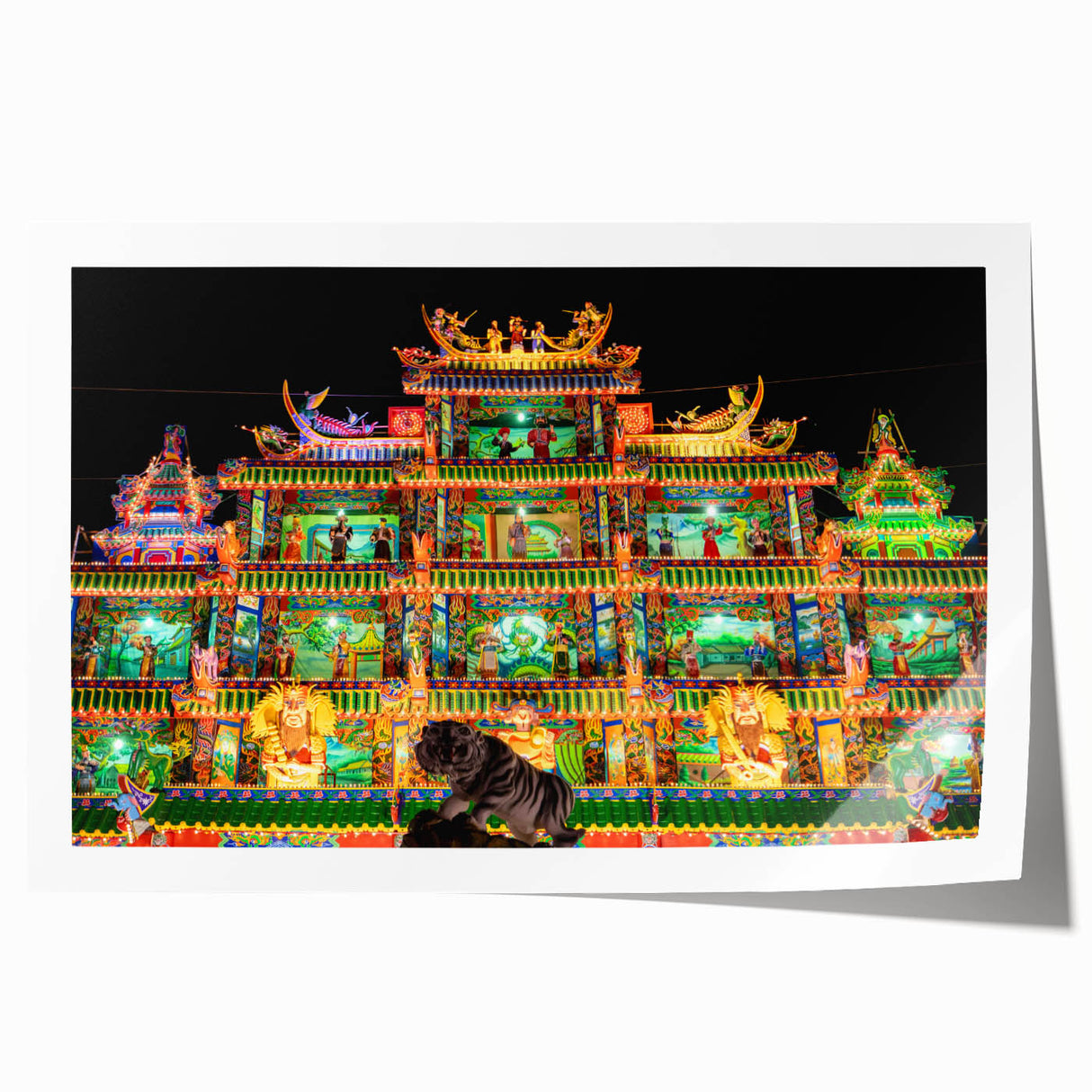 Extra large rolled print of a Taiwanese landscape with lush greenery and floral elements, suitable for dining room wall art.