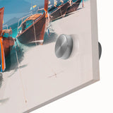 Large abstract wall art depicting a Thai landscape in muted earth tones on acrylic glass, ideal for dining room art.