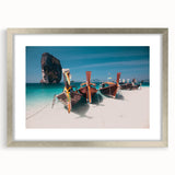 Textured abstract art print depicting a serene Thai landscape in muted earth tones on a framed silver mat.