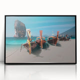 Large abstract wall art depicting a serene Thai landscape in muted green and blue tones on framed acrylic.