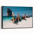Black and white framed canvas of a Thai landscape, featuring vintage poster art style, suitable for bedroom placement.