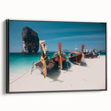 Black and white framed canvas of a Thai landscape, featuring vintage poster art style, suitable for bedroom placement.