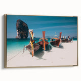 Framed canvas featuring a vintage-style landscape painting of a Thai scenery in gold and black tones.