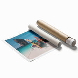 Extra large rolled print featuring a serene Thai landscape with lush florals in soft green and pink tones.