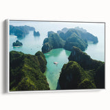 Vintage poster art depicting a vibrant Vietnamese landscape on extra large framed canvas, ideal for living room decor.