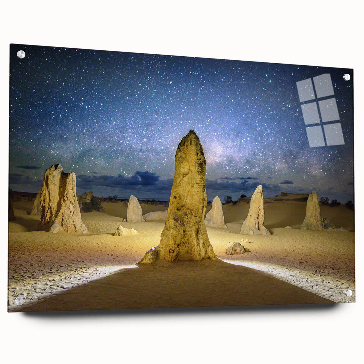 Acrylic print of Perth scenery with muted blue and green tones, ideal for dining room decor.