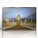 Art deco poster of Perth skyline in muted silver and blue tones, framed in acrylic, ideal for modern nursery wall decor.