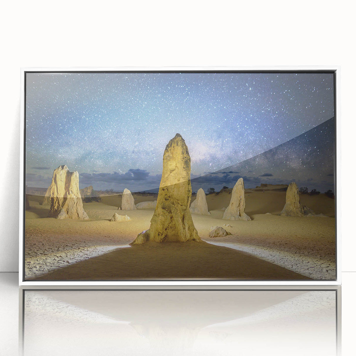 Mid-century modernist art of Perth skyline in muted colors on a large framed acrylic, ideal for modern art wall decor.