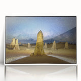 Mid-century modernist art of Perth skyline in muted colors on a large framed acrylic, ideal for modern art wall decor.