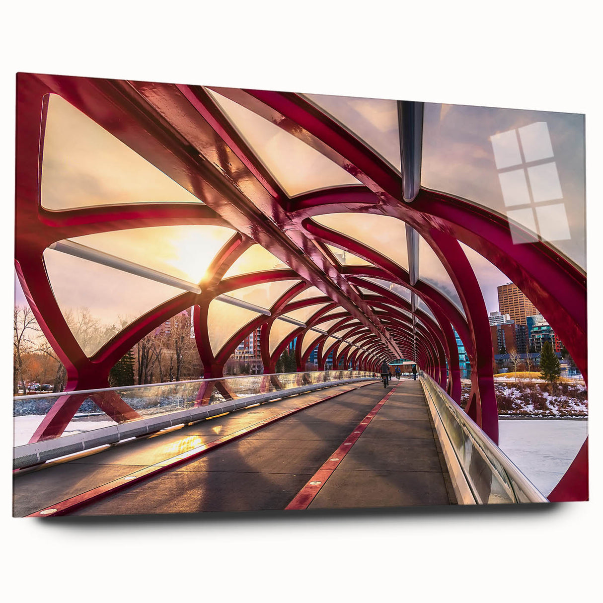 Acrylic print of a large abstract depiction of Alberta's landscape in muted earth tones.