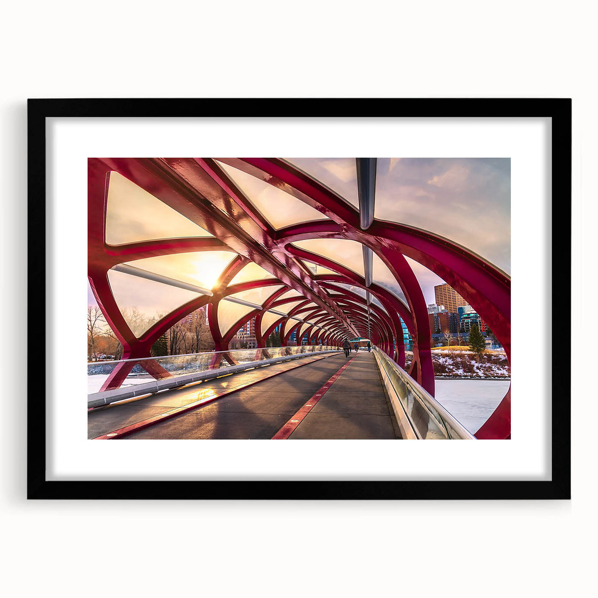 Abstract art print of a colorful, textured Canadian landscape on a large black-framed canvas, ideal for living room decor.