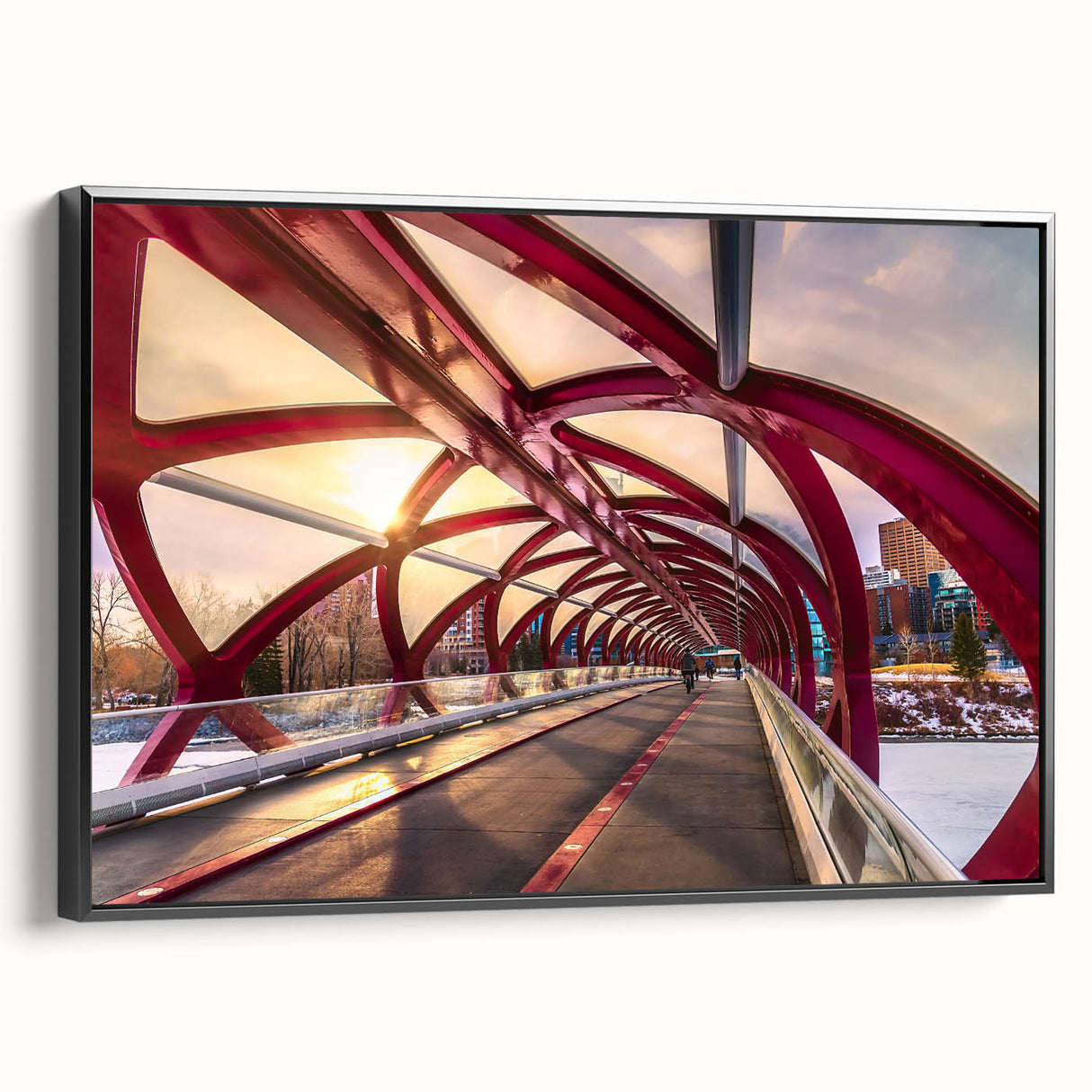Black and white landscape art painting of Alberta, Canada on framed canvas, ideal for bedroom wall decor.
