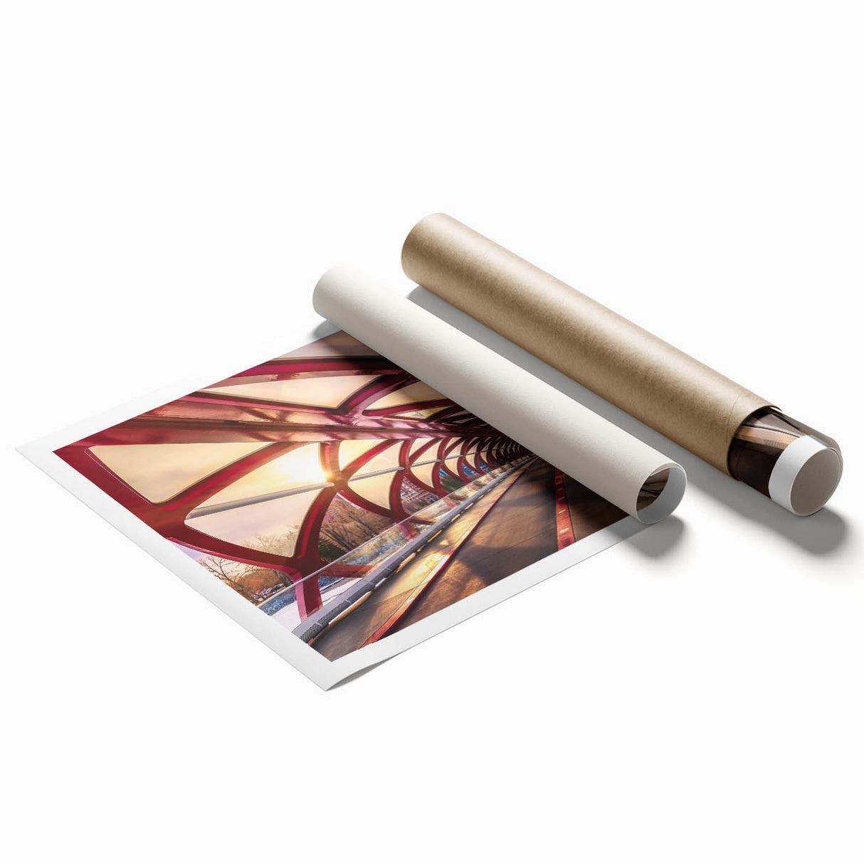 Scenic Alberta landscape on rolled print, featuring muted earth tones, ideal for classy bathroom wall art.
