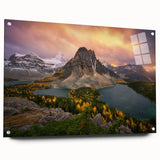 Acrylic print of a British Columbia landscape in muted green and blue tones, suitable for bedroom or dining room decor.