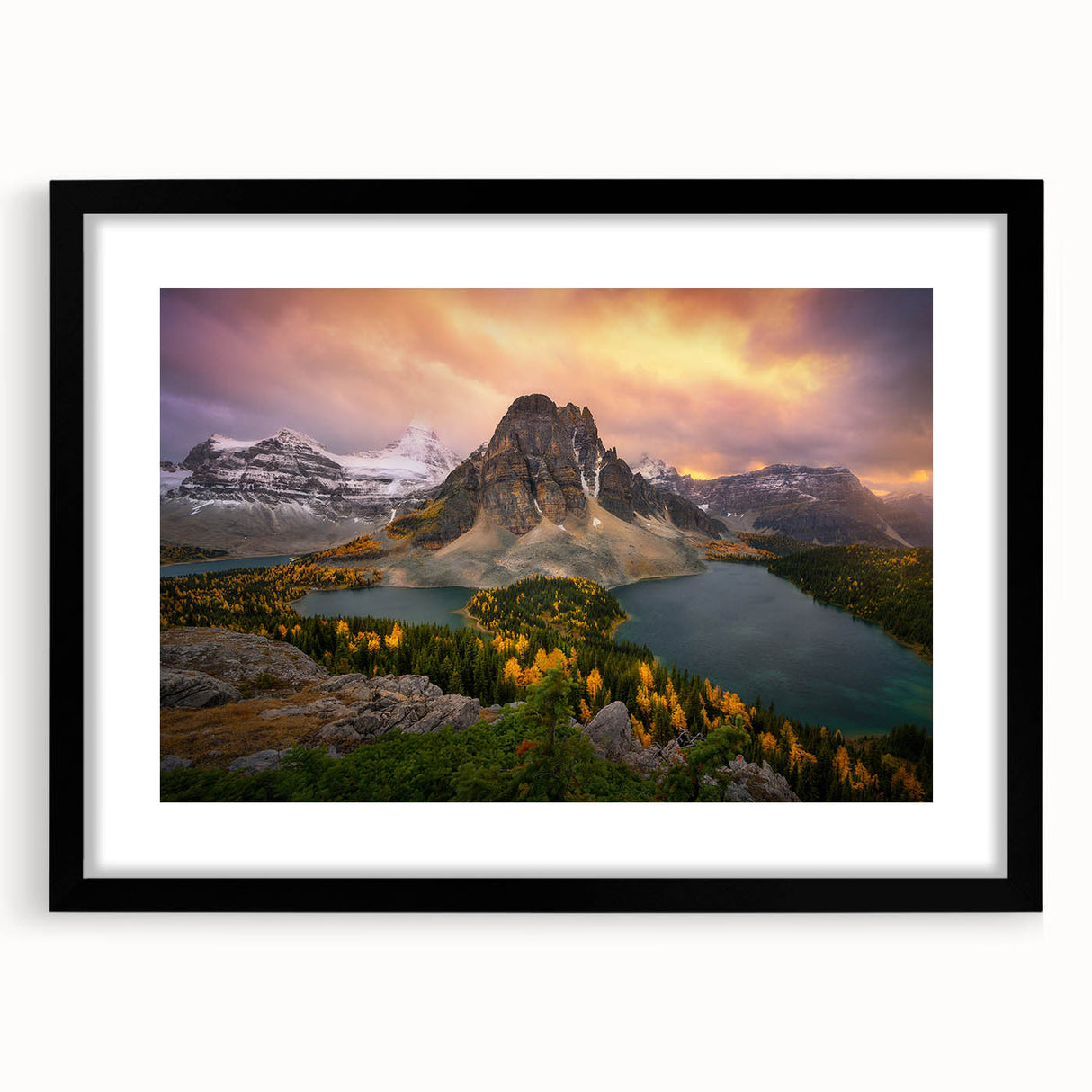 Abstract art print featuring a textured, colorful depiction of British Columbia scenery on a large canvas.